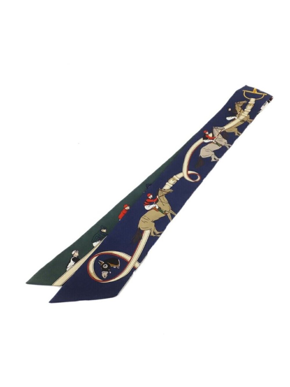 Hermes Twilly les Courses Turf Horse Racing Silk 100% Navy Green Motif